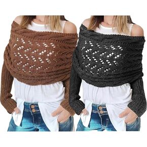 FOTN 2 Pack Multifunctional Scarf with Sleeves,Autumn Winter Knitted Cable Wrap Sweater Scarf Crochet Pattern for Women