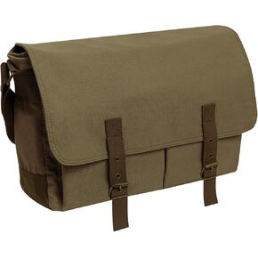 Rothco Deluxe Vintage Canvas Messenger Bag, Unisec Olive Drab Shoulder Bag, 15.5" X 11" X 5"