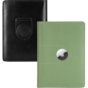 2 Pack Full Grain Leather AirTag Passport Holder Wallet Cover for Women and Men Travel, Passport Holder with AirTag Slot Passport Wallet, Travel Essentials Genuine Leather Passport Cover