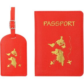 PATIKIL Passport Cover Holder and Luggage Tag Set, PU Leather Passport Case Holder Travel Tag Suitcase Identifier Travel Accessories for Men Women, Dark Yellow