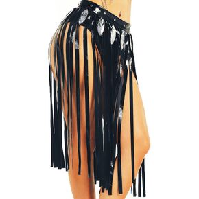 Fringe Dance Leather Skirt Black Long Skirts for Women