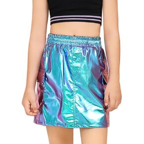 Perfashion Metallic Cargo Skirts for Girls A Line Sparkly Skorts with Multi-Pockets Dance 4-13Y