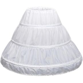 Xiaokeis Girls' 3 Hoops Petticoat Skirt Kids Flower Girl Underskirt Lightweight and Breathable Suitable for Evening Party, Ceremony, Stage Performance, Ball Gown(White)