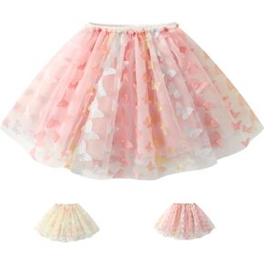 Princess Girls Tutu Skirt with 3D Butterfly 4-Layer Tulle Party Dress for Toddler Birthday Gift for Kids 4-12 Years