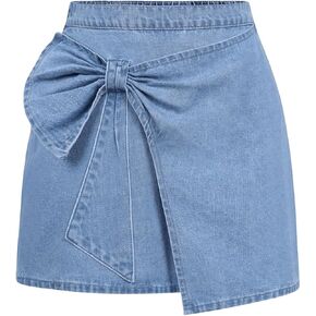 SweatyRocks Girl's Bow Jean Skirts High Waisted Short Denim Skirt with Pockets