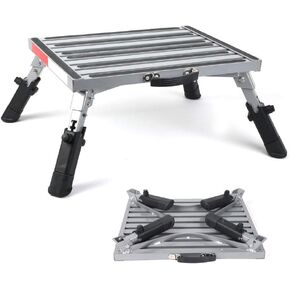 Prime 1 Safety RV خطوات إضافية كبيرة من منصة كبيرة 19 بوصة × 14.5 بوصة إضافية ببراز وسلم قابل للطي RV ، و 600 رطل ، وقابل للتعديل ، والألومنيوم مع شريط عاكس ، وسطح مضاد للانزلاق ، وقبضة إضافية