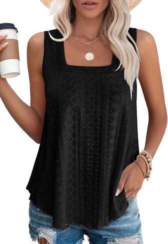 WEESO Womens Tank Tops Square Neck Sleeveless Beach Vacation Clothes Loose Fit Casual Summer Tops in Kuwait