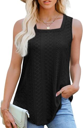 WEESO Womens Tank Tops Square Neck Sleeveless Beach Vacation Clothes Loose Fit Casual Summer Tops in Kuwait