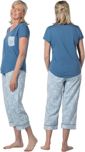 PajamaGram Womens PJs Sets - Ladies Pajamas Capris 100% Cotton in Saudi Arabia