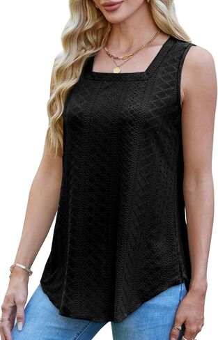 WEESO Womens Tank Tops Square Neck Sleeveless Beach Vacation Clothes Loose Fit Casual Summer Tops in Kuwait