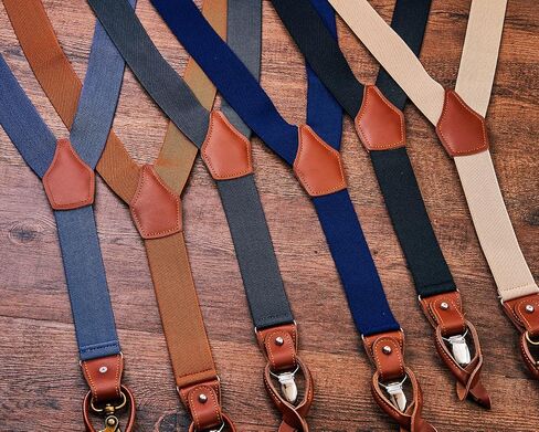 Mens Suspenders，Brown Leather Button Tab and Clip Braces Vintage Suspender for Men Wedding Suspenders for Groom Groomsmen in Saudi Arabia