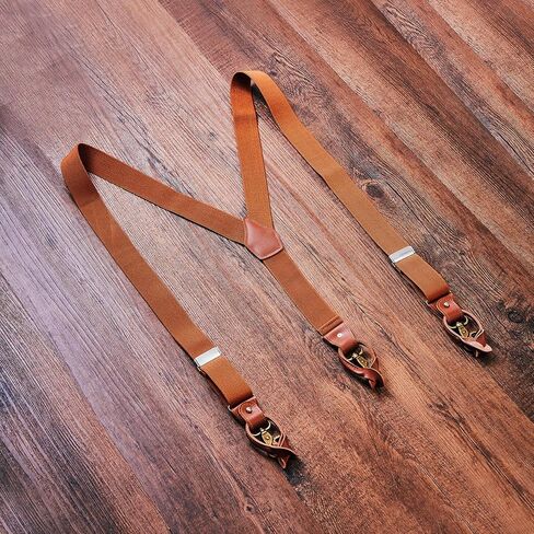 Mens Suspenders，Brown Leather Button Tab and Clip Braces Vintage Suspender for Men Wedding Suspenders for Groom Groomsmen in Saudi Arabia