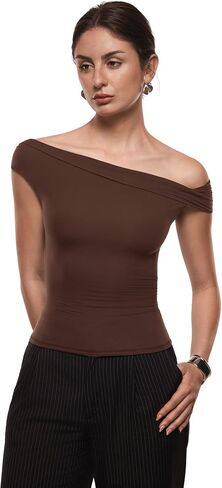 INLYRIC Women's Inbarely Soft Off The Shoulder Tops Versatile Going Out Trendy Shirts Y2K Spring Summer Outfits in Saudi Arabia