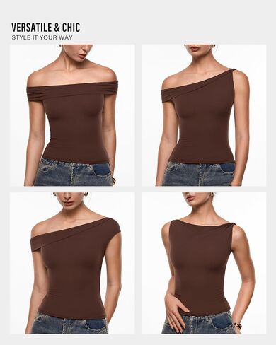 INLYRIC Women's Inbarely Soft Off The Shoulder Tops Versatile Going Out Trendy Shirts Y2K Spring Summer Outfits in Saudi Arabia