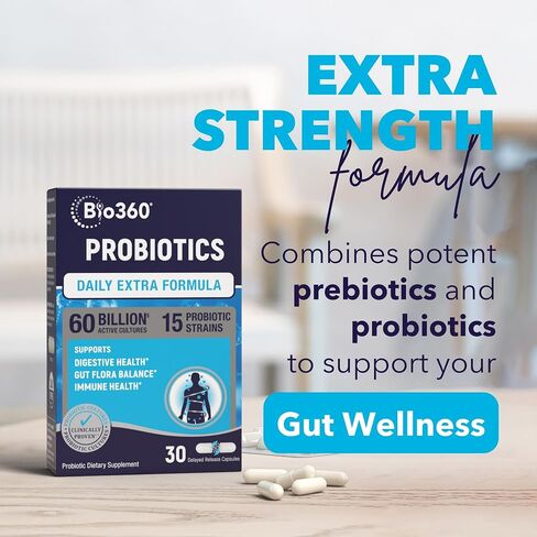 Extra Strength Probiotic for Digestive Health and Immune Support, 60 Billion CFU & 15 Strains, Gut Health Probiotics for Men and Women Supports Occasional Constipation, Diarrhea, Gas & Bloating, 30CT in Saudi Arabia