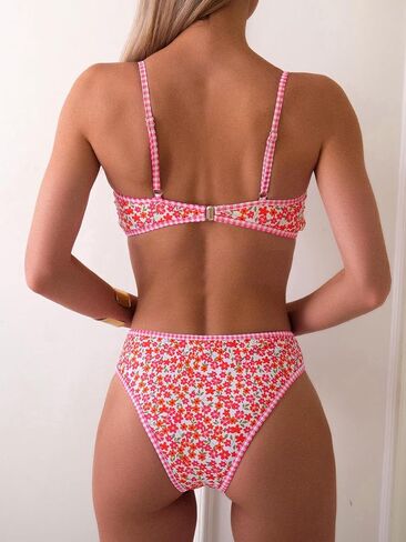 Fanuerg Women's Triangle Bikini Sets O Ring Linked Two Piece Swimsuits Floral Printed Cheeky Bathing Suit in Saudi Arabia