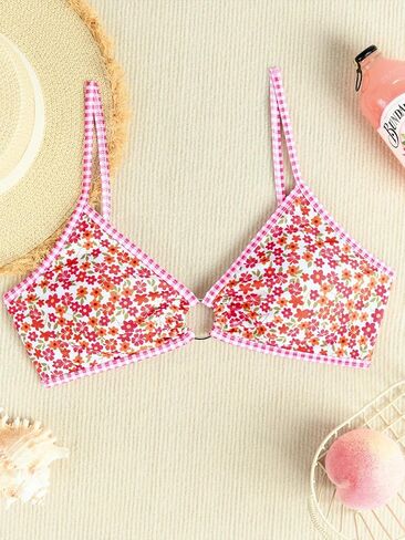 Fanuerg Women's Triangle Bikini Sets O Ring Linked Two Piece Swimsuits Floral Printed Cheeky Bathing Suit in Saudi Arabia