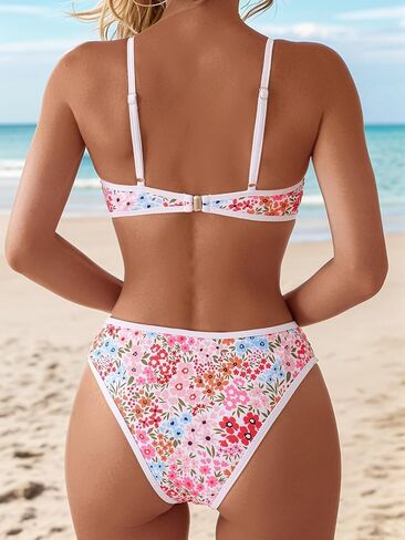 Fanuerg Women's Triangle Bikini Sets O Ring Linked Two Piece Swimsuits Floral Printed Cheeky Bathing Suit in Saudi Arabia