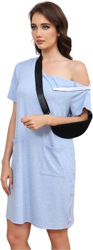 Fififilip Women's Post Shoulder Surgery Tear Away Dress Short Sleeve Full Open Side Snap Adaptive Clothing with Pockets in Saudi Arabia