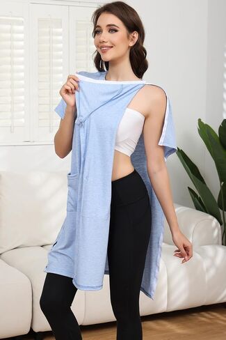 Fififilip Women's Post Shoulder Surgery Tear Away Dress Short Sleeve Full Open Side Snap Adaptive Clothing with Pockets in Saudi Arabia