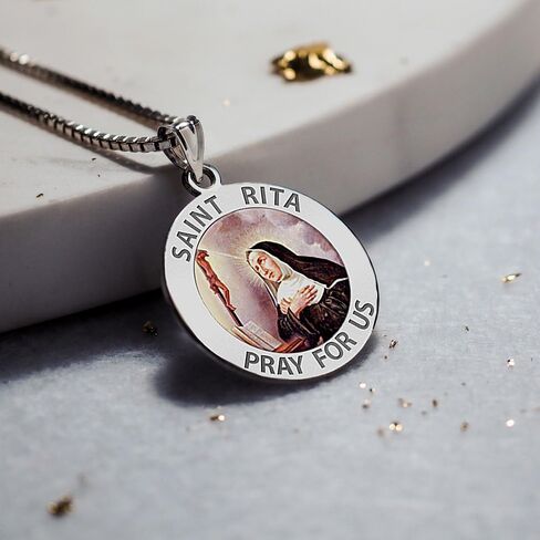 Picturesongold.com Saint Rita الميدالية الدينية باللون الذهب الأصفر المطلي والذهب الأصفر أو الأبيض ، أو الفضة الاسترليني in Saudi Arabia