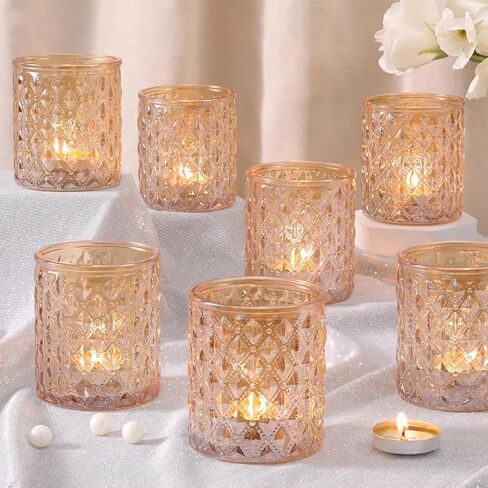 8Pcs Large Votive Candle Holders Blue Tea Light Candle Holders Glass Candle Holder for Wedding, Bridal Shower, Table Centerpiece, Party, Home Decor in Kuwait