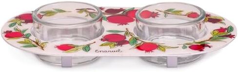 Yair Emanuel Shabbat Candle Holders for Tea Light Candles – Vibrant Decorative Metal Base with Glass Cups – Modern Judaica Gift (Armenian Tile - Cal-4) in Kuwait