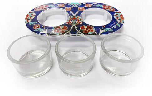 Yair Emanuel Shabbat Candle Holders for Tea Light Candles – Vibrant Decorative Metal Base with Glass Cups – Modern Judaica Gift (Armenian Tile - Cal-4) in Kuwait