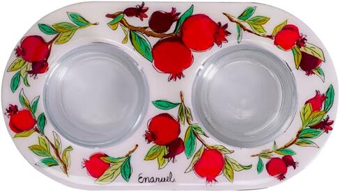 Yair Emanuel Shabbat Candle Holders for Tea Light Candles – Vibrant Decorative Metal Base with Glass Cups – Modern Judaica Gift (Armenian Tile - Cal-4) in Kuwait
