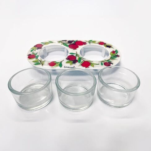 Yair Emanuel Shabbat Candle Holders for Tea Light Candles – Vibrant Decorative Metal Base with Glass Cups – Modern Judaica Gift (Armenian Tile - Cal-4) in Kuwait