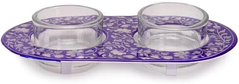 Yair Emanuel Shabbat Candle Holders for Tea Light Candles – Vibrant Decorative Metal Base with Glass Cups – Modern Judaica Gift (Armenian Tile - Cal-4) in Kuwait