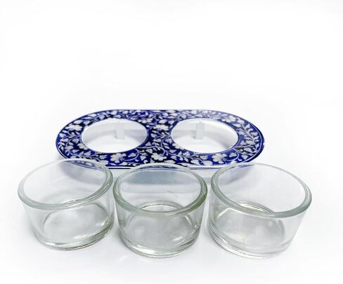 Yair Emanuel Shabbat Candle Holders for Tea Light Candles – Vibrant Decorative Metal Base with Glass Cups – Modern Judaica Gift (Armenian Tile - Cal-4) in Kuwait