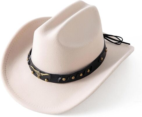 JOYEBUY Kids Western Cowboy Hat Felt Cowgirl Fedora Hat with Buckle Belt for Boys Girls in Kuwait