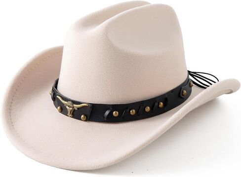 JOYEBUY Kids Western Cowboy Hat Felt Cowgirl Fedora Hat with Buckle Belt for Boys Girls in Kuwait