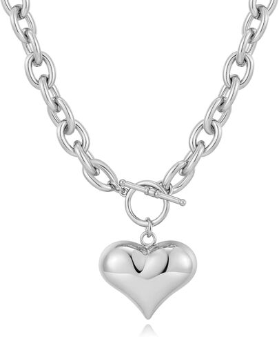 Gold Siver Heart Necklace for Women Trendy Chunky Choker Necklaces Jewelry for Women in Saudi Arabia