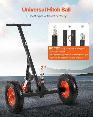 VEVOR Trailer Dolly, 1200lbs Tongue Weight Capacity, Carbon Steel Trailer Mover with 18 inch and 22 inch Height Adjustable Trailer Dolly, 2 inch Ball, 15.2 inch Pneumatic Tires, for Moving RV in Saudi Arabia