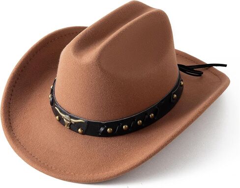JOYEBUY Kids Western Cowboy Hat Felt Cowgirl Fedora Hat with Buckle Belt for Boys Girls in Kuwait