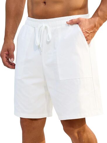 Mens Shorts - Casual Cotton Drawstring Summer Beach Stretch Twill Chino Golf Shorts Elastic Waist with Pockets in Saudi Arabia