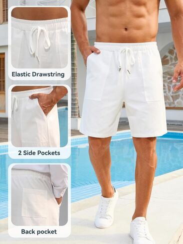 Mens Shorts - Casual Cotton Drawstring Summer Beach Stretch Twill Chino Golf Shorts Elastic Waist with Pockets in Saudi Arabia