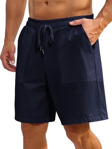 Mens Shorts - Casual Cotton Drawstring Summer Beach Stretch Twill Chino Golf Shorts Elastic Waist with Pockets in Saudi Arabia