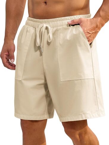 Mens Shorts - Casual Cotton Drawstring Summer Beach Stretch Twill Chino Golf Shorts Elastic Waist with Pockets in Kuwait