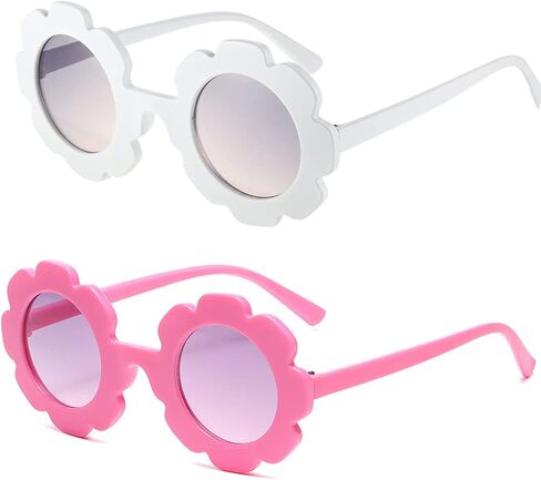 Kids Round Flower Sunglasses Girl flower Shaped Sunglasses Cute Kids Eyewear for Pool Beach Outdoor Age 2-10 Years in Kuwait