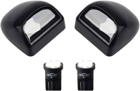 HERCOO LED License Plate Light Lamp Lens White Bulbs Black Rear Housing Compatible with 1999 after Silverado Sierra Avalanche Suburban Escalade Yukon GMC Cadillac Truck Step Bumper, Pack of 2 in Saudi Arabia