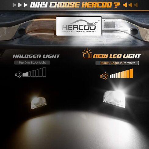 HERCOO LED License Plate Light Lamp Lens White Bulbs Black Rear Housing Compatible with 1999 after Silverado Sierra Avalanche Suburban Escalade Yukon GMC Cadillac Truck Step Bumper, Pack of 2 in Saudi Arabia
