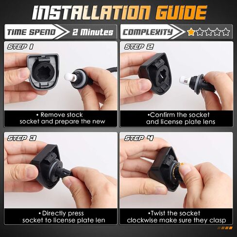 HERCOO LED License Plate Light Lamp Lens White Bulbs Black Rear Housing Compatible with 1999 after Silverado Sierra Avalanche Suburban Escalade Yukon GMC Cadillac Truck Step Bumper, Pack of 2 in Saudi Arabia