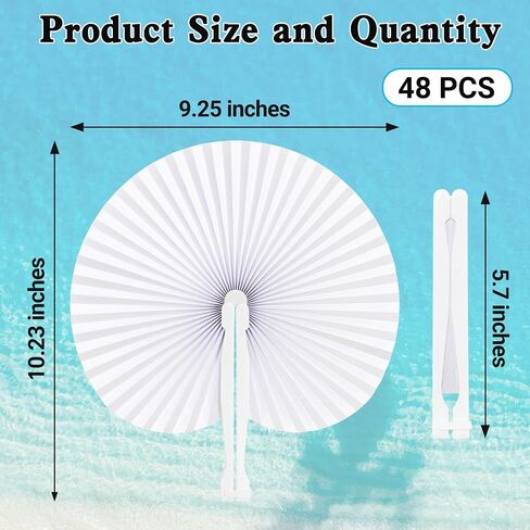 24 Pcs Paper Folding Fans, White Paper Hand Fan Round Shaped Paper Fans with Plastic Handle, Folding Paper Fans Handheld Party Favors DIY Accessories for Wedding Party and Home Decoration in Kuwait