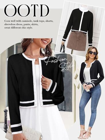 ZANZEA Cropped Cardigan Sweaters for Women Color Block Lightweight Bolero Shrug Button Down Long Sleeve Tops Fall Outfits in Saudi Arabia
