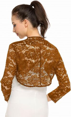 Zeagoo Women's 3/4 Sleeve Bolero Shrugs for Dresses Crochet Lace Open Front Cropped Cardigan in Saudi Arabia