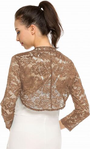 Zeagoo Women's 3/4 Sleeve Bolero Shrugs for Dresses Crochet Lace Open Front Cropped Cardigan in Saudi Arabia