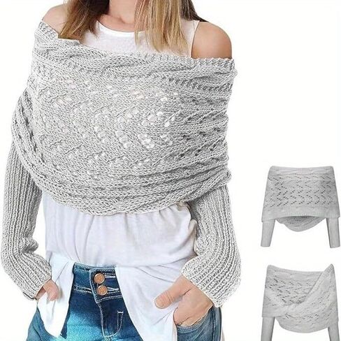 Scarf with Sleeves for Women, Knitted Cable Wrap, Multifunctional Crochet Shrug Sweater Wrap with Sleeves in Saudi Arabia